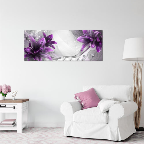 Runa Art Wandbild Blumen Lilien 1 Teilig 100 x 40 cm Modern Bild auf Vlies Leinwand Abstrakt Wohnzimmer Grau Violett 036812b