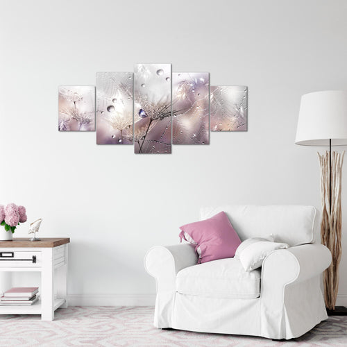 Runa Art Wandbilder Blumen Pusteblumen 5 Teilig Bild auf Vlies Leinwand Deko Wohnzimmer Morgentau Rosa Grau 043152b