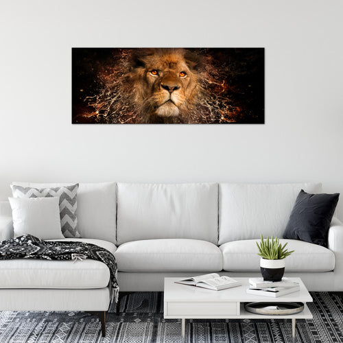 Runa Art Wandbild Afrika Löwe 1 Teilig 100 x 40 cm Modern Bild auf Vlies Leinwand Abstrakt Tiere Wohnzimmer Schlafzimmer Schwarz Gold 040712a