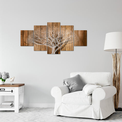 Runa Art Wandbilder Baum Abstrakt 5 Teilig Bild auf Vlies Leinwand Deko Wohnzimmer Holzmotiv Beige Braun 039952a