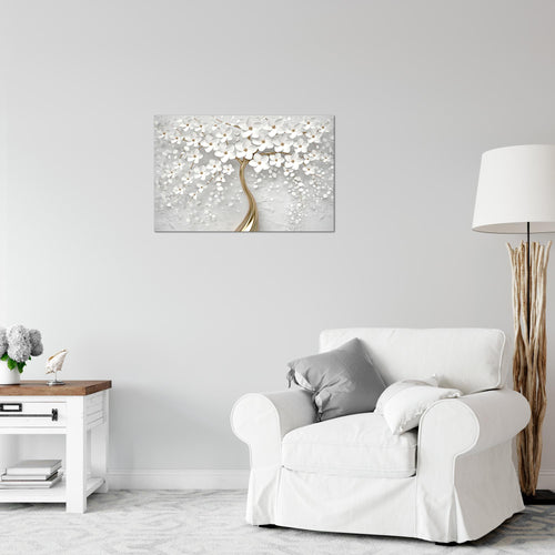 Runa Art Bild Blumen Modern Wandbilder Wohnzimmer 1 Teilig - Made In Germany - Abstrakt Baum Weiss Gold Flur 039715a