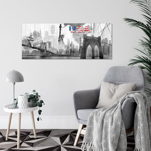Runa Art Wandbild New York 1 Teilig 100 x 40 cm Modern Bild auf Vlies Leinwand Städte Wohnzimmer Büro Schwarz Weiss 034712c