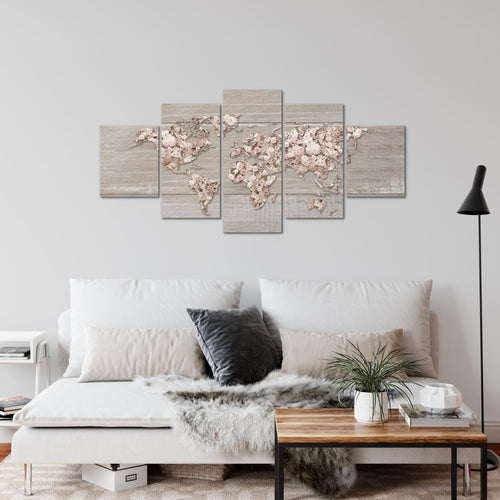 Runa Art Wandbilder Weltkarte Blumen 5 Teilig Bild auf Vlies Leinwand Deko Wohnzimmer Kontinente Biege Braun 023252c