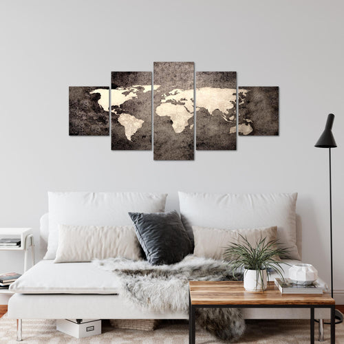 Runa Art Wandbilder Weltkarte 5 Teilig Bild auf Vlies Leinwand Deko Büro Wohnzimmer Vintage Antik Braun 101752c