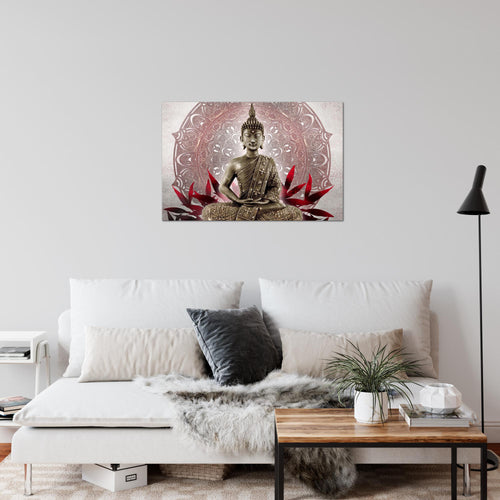 Runa Art Bild Buddha Modern Wandbilder Wohnzimmer Schlafzimmer 1 Teilig - Made In Germany - Orientalisch Grau Rot Flur 031215a