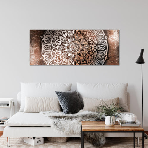 Runa Art Wandbild Mandala Abstrakt 1 Teilig 100 x 40 cm Modern Bild auf Vlies Leinwand Kupfer Wohnzimmer Schlafzimmer Beige Braun 040112c