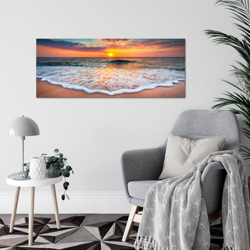 Runa Art Wandbild Strand Meer 100 x 40 cm Modern Bild auf Vlies Leinwand Sonnenuntergang Wohnzimmer Schlafzimmer Orange 044512a