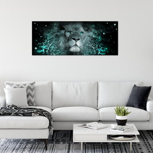 Runa Art Wandbild Afrika Löwe 1 Teilig 100 x 40 cm Modern Bild auf Vlies Leinwand Abstrakt Tiere Wohnzimmer Schlafzimmer Schwarz Türkis 040712b