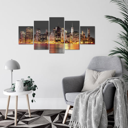 Runa Art Wandbilder New York City 5 Teilig Bild auf Vlies Leinwand Deko Wohnzimmer Büro Städte Braun Grau 010052a