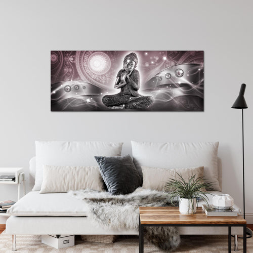 Runa Art Wandbild Buddha Zen 1 Teilig 100 x 40 cm Modern Bild auf Vlies Leinwand Feng Shui Wohnzimmer Schlafzimmer Rosa Grau 041612c