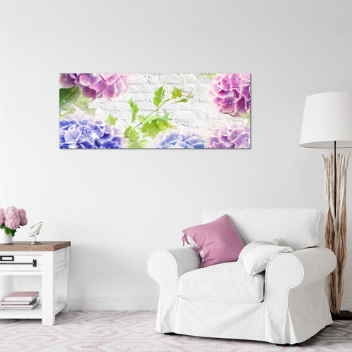 Runa Art Wandbild Blumen Hortensien 1 Teilig 100 x 40 cm Modern Bild auf Vlies Leinwand Ziegel Wohnzimmer Bunt 017512a