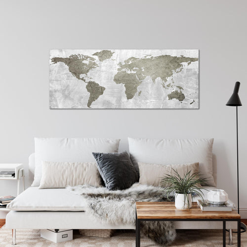 Runa Art Wandbild Weltkarte 1 Teilig 100 x 40 cm Modern Bild auf Vlies Leinwand Kontinente Stein Büro Wohnzimmer Braun 104312b