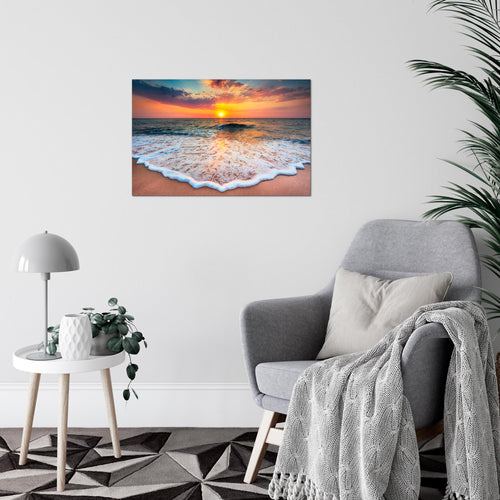 Runa Art Bild Strand Meer Modern Wandbilder Wohnzimmer Schlafzimmer 1 Teilig - Made In Germany - Sonnenuntergang Orange Flur 044515a