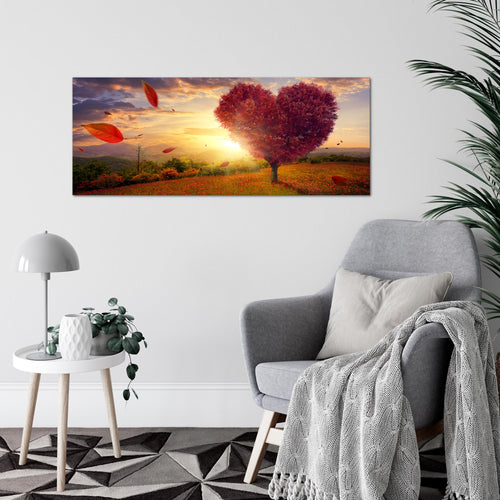 Runa Art Wandbild Herbst Baum Herz 1 Teilig 100 x 40 cm Modern Bild auf Vlies Leinwand Natur Wohnzimmer Schlafzimmer Rot Blau 605812a