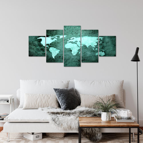 Runa Art Wandbilder Weltkarte 5 Teilig Bild auf Vlies Leinwand Deko Büro Wohnzimmer Vintage Antik Türkis 101752b