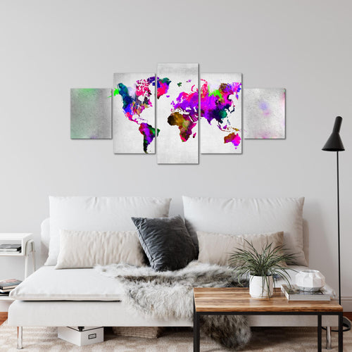 Runa Art Wandbilder Weltkarte 5 Teilig Bild auf Vlies Leinwand Deko Büro Wohnzimmer Kontinente Stein Bunt 108852c