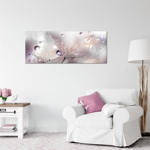 Runa Art Wandbild Blumen Pusteblumen 100 x 40 cm Modern Bild auf Vlies Leinwand Morgentau Wohnzimmer Rosa Grau 043112b