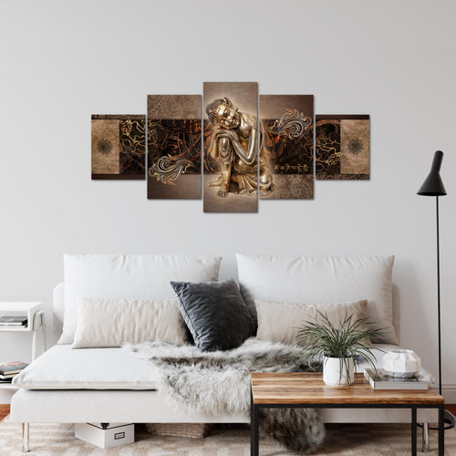 Runa Art Wandbilder Buddha Zen 5 Teilig Bild auf Vlies Leinwand Deko Wohnzimmer Schlafzimmer Feng Shui Braun 041352b