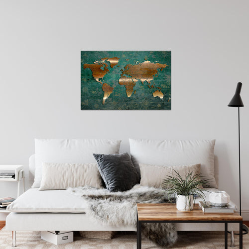 Runa Art Bild Weltkarte Modern Wandbilder Wohnzimmer Büro 1 Teilig - Made In Germany - Antik Grün Braun Flur 109015b