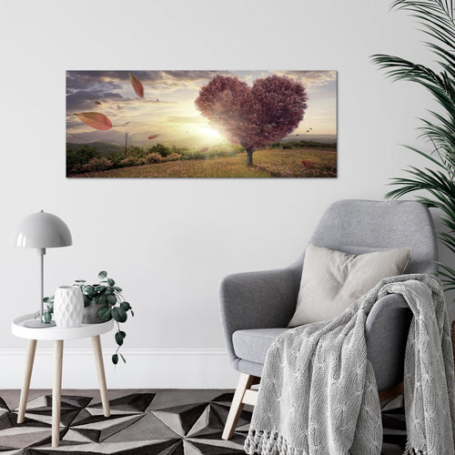 Runa Art Wandbild Herbst Baum Herz 1 Teilig 100 x 40 cm Modern Bild auf Vlies Leinwand Panorama Wohnzimmer Schlafzimmer Beige Braun 605812c