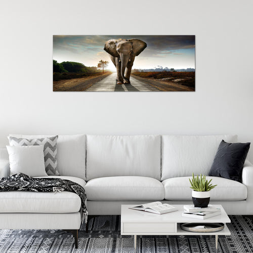 Runa Art Wandbild Afrika Elefant 100 x 40 cm Modern Bild auf Vlies Leinwand Tiere Wohnzimmer Schlafzimmer Braun 042612a