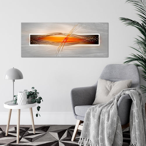 Runa Art Wandbild Abstrakt 100 x 40 cm Modern Bild auf Vlies Leinwand Orange Wohnzimmer Schlafzimmer Büro Wellen 103312c