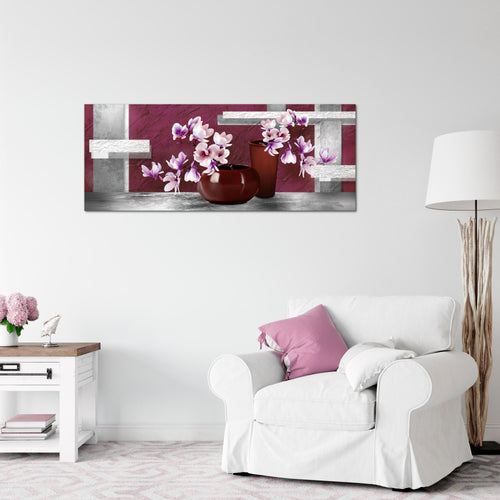 Runa Art Wandbild Blumen Abstrakt 1 Teilig 100 x 40 cm Modern Bild auf Vlies Leinwand Blumenvase Wohnzimmer Grau Rot 035212a