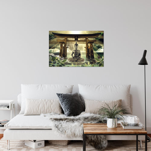 Runa Art Bild Feng Shui Buddha Modern Wandbilder Wohnzimmer Schlafzimmer 1 Teilig - Made In Germany - Spa Grün Braun Flur 036415a