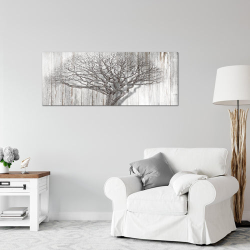 Runa Art Wandbild Baum Abstrakt 1 Teilig 100 x 40 cm Modern Bild auf Vlies Leinwand Holzmotiv Wohnzimmer Schwarz Weiss 039912b