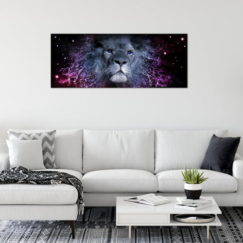 Runa Art Wandbild Sternzeichen Löwe 1 Teilig 100 x 40 cm Modern Bild auf Vlies Leinwand Abstrakt Tiere Wohnzimmer Schlafzimmer Lila 040712c