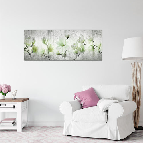 Runa Art Wandbild Blumen Magnolien 1 Teilig 100 x 40 cm Modern Bild auf Vlies Leinwand Abstrakt Wohnzimmer Grau Rosa 007712b