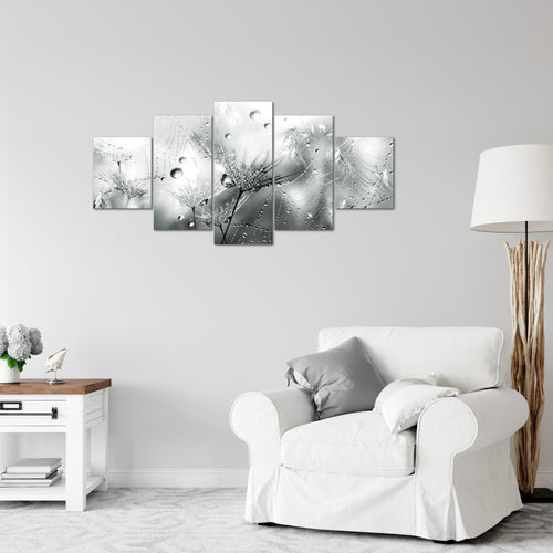 Runa Art Wandbilder Blumen Pusteblumen 5 Teilig Bild auf Vlies Leinwand Deko Wohnzimmer Morgentau Schwarz Weiss 043152c