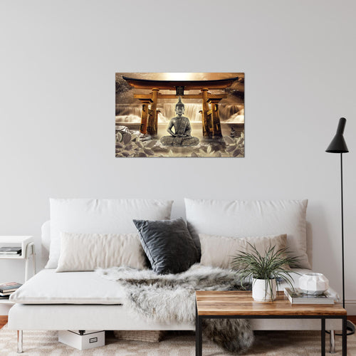 Runa Art Bild Feng Shui Buddha Modern Wandbilder Wohnzimmer Schlafzimmer 1 Teilig - Made In Germany - Wellness Zen Braun Flur 036415b