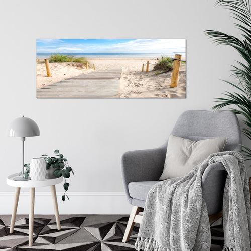 Runa Art Wandbild Landschaft 100 x 40 cm Modern Bild auf Vlies Leinwand Himmelblau Wohnzimmer Schlafzimmer Büro Strand 607312b