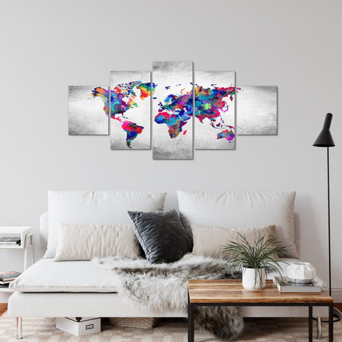 Runa Art Wandbilder Weltkarte 5 Teilig Bild auf Vlies Leinwand Deko Büro Wohnzimmer Vintage Kontinente Bunt 013352b