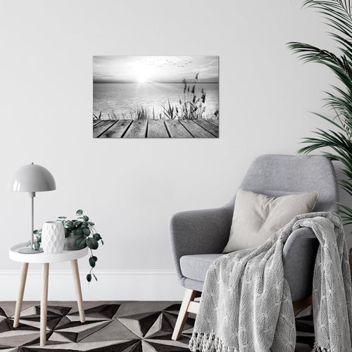 Runa Art Bild Brücke Am See Modern Wandbilder Wohnzimmer Schlafzimmer 1 Teilig - Made In Germany - Landschaft Schwarz Weiss Flur 034315c