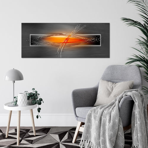 Runa Art Wandbild Abstrakt 100 x 40 cm Modern Bild auf Vlies Leinwand Orange Wohnzimmer Schlafzimmer Büro Wellen 103312a