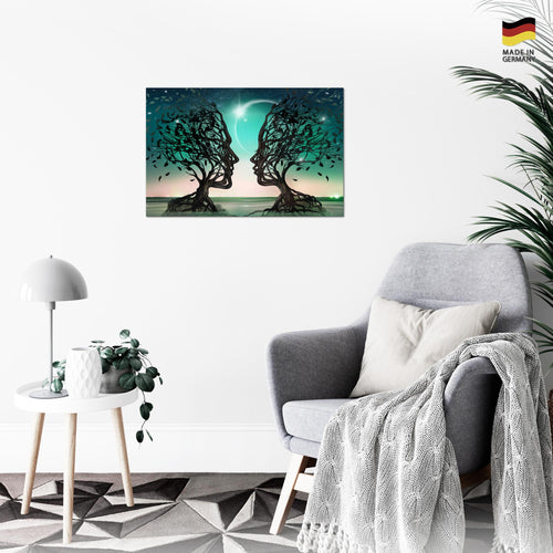Runa Art Bild Liebespaar Modern Wandbilder Wohnzimmer Schlafzimmer 1 Teilig - Made In Germany - Abstrakt Baum Türkis Flur 044815a