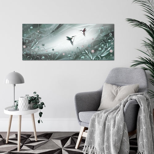 Runa Art Wandbild Vintage Vogel 1 Teilig 100 x 40 cm Modern Bild auf Vlies Leinwand Abstrakt Wohnzimmer Schlafzimmer Türkis Grau 038312b