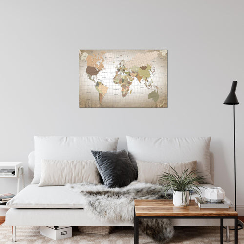 Runa Art Bild Weltkarte Modern Wandbilder Wohnzimmer Büro 1 Teilig - Made In Germany - Kontinente Beige Flur 023315b