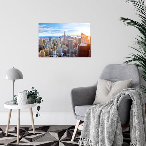 Runa Art Bild New York Skyline Modern Wandbilder Wohnzimmer Büro 1 Teilig - Made In Germany - NY City Blau Beige Flur 010215a