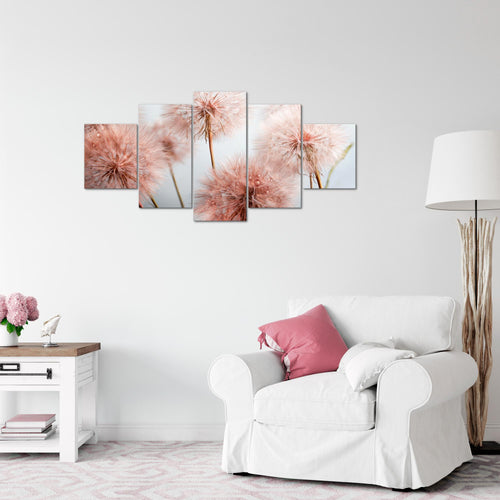 Runa Art Wandbilder Blumen Pusteblumen 5 Teilig Bild auf Vlies Leinwand Deko Wohnzimmer Natur Grau Rosa 042052a