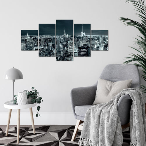 Runa Art Wandbilder New York Skyline 5 Teilig Bild auf Vlies Leinwand Deko Wohnzimmer Büro USA Türkis Blau 036252b