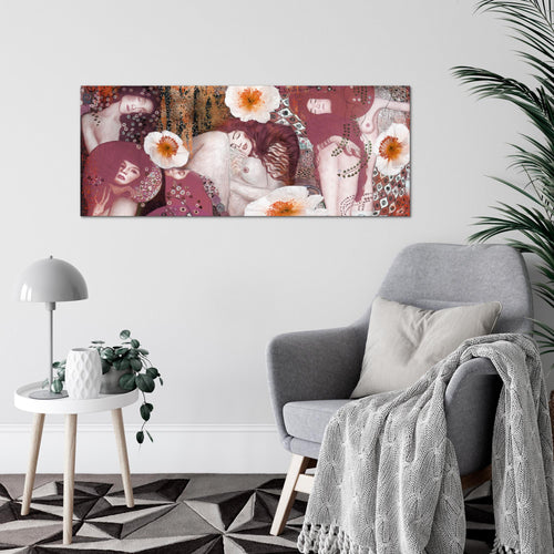 Runa Art Wandbild Collage Gustav Klimt 1 Teilig 100 x 40 cm Modern Bild auf Vlies Leinwand Alte meister Wohnzimmer Rosa 018512b