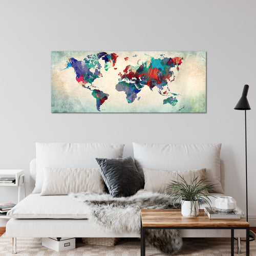 Runa Art Wandbild Weltkarte 1 Teilig 100 x 40 cm Modern Bild auf Vlies Leinwand Kontinente Büro Wohnzimmer Bunt Grün 105112b
