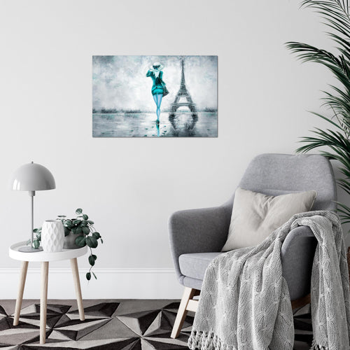 Runa Art Bild Paris Eifelturm Modern Wandbilder Wohnzimmer Schlafzimmer 1 Teilig - Made In Germany - Abstrakt Türkis Grau Flur 035615b