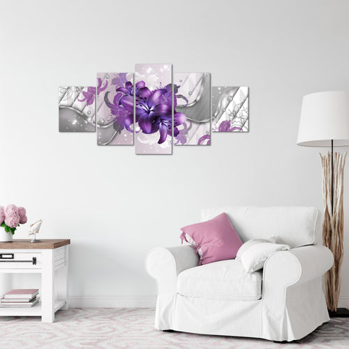 Runa Art Wandbilder Blumen Lilien 5 Teilig Bild auf Vlies Leinwand Deko Wohnzimmer Abstrakt Violett Lila 016552c