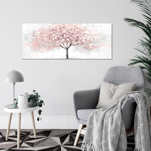 Runa Art Wandbild Blumen Pflanzen 100 x 40 cm Modern Bild auf Vlies Leinwand Rosa Wohnzimmer Schlafzimmer Büro Blütenbaum 053212b