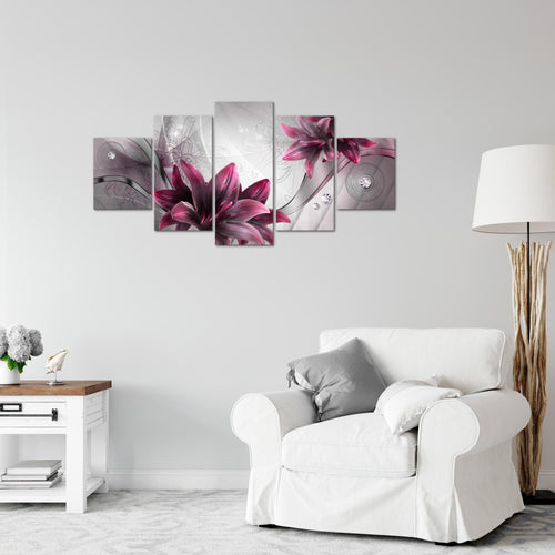 Runa Art Wandbilder Blumen Lilien 5 Teilig Bild auf Vlies Leinwand Deko Wohnzimmer Abstrakt Grau Rot 036852a