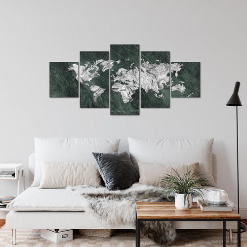Runa Art Wandbilder Weltkarte 5 Teilig Bild auf Vlies Leinwand Deko Büro Wohnzimmer Karte Beton Grün 002952c